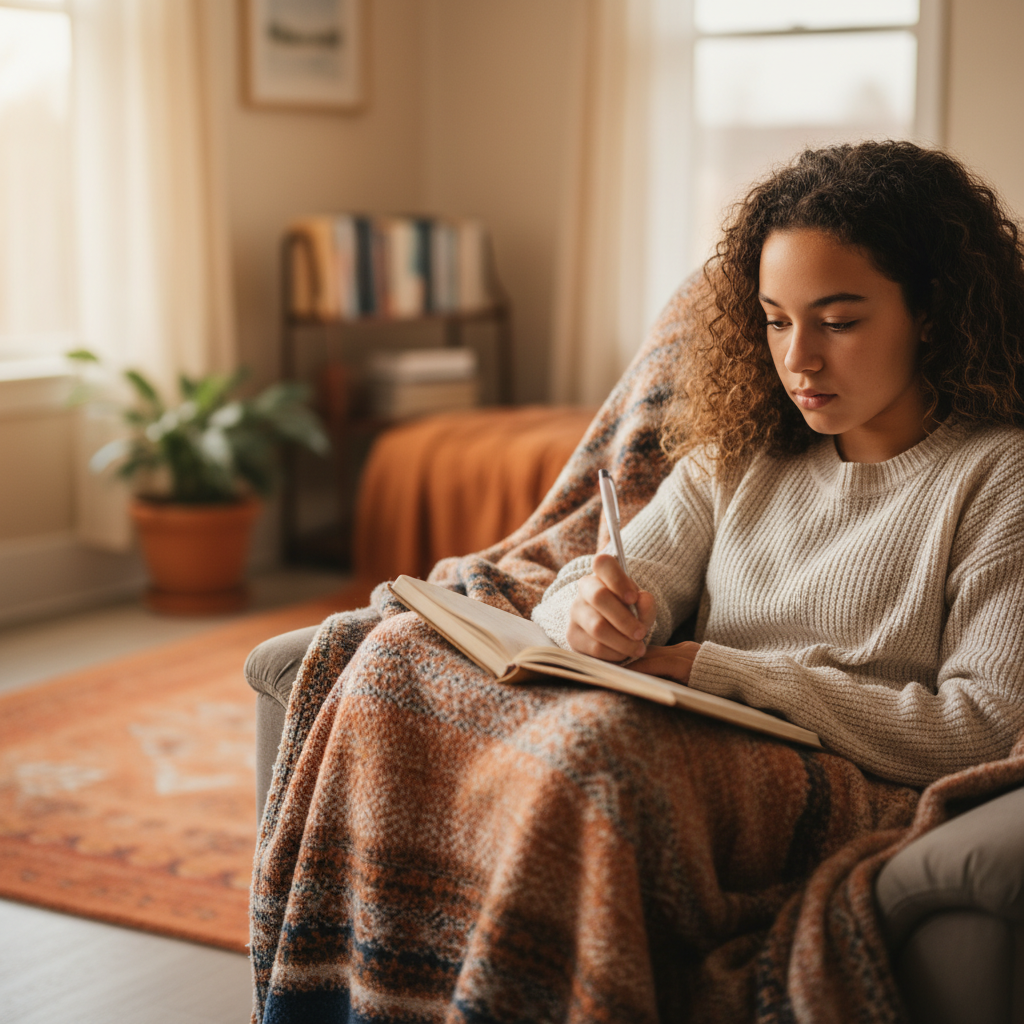 Teenager journaling calmly, supported by teen counselling at KidStart